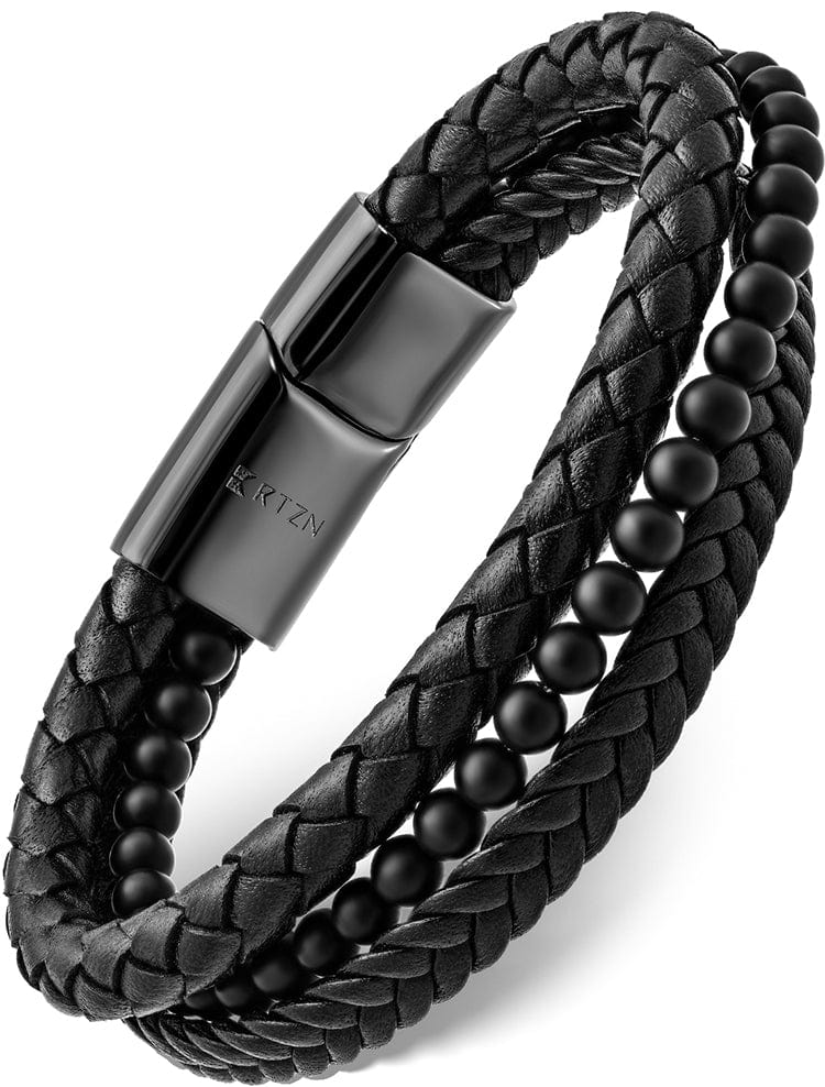 The Noir | Black Leather & Onyx Bracelet