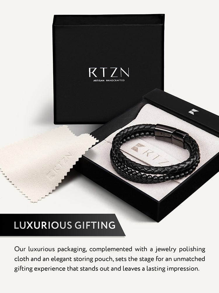 The Noir | Black Leather & Onyx Bracelet