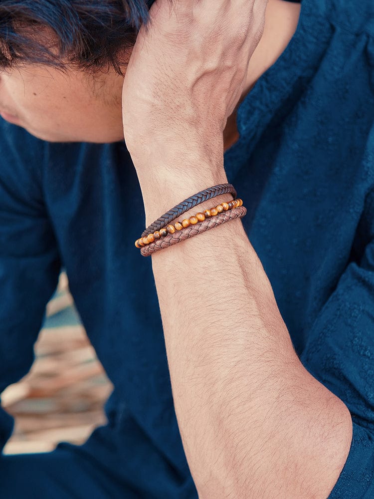 The Rhodes | Leather & Tiger Eye Bracelet