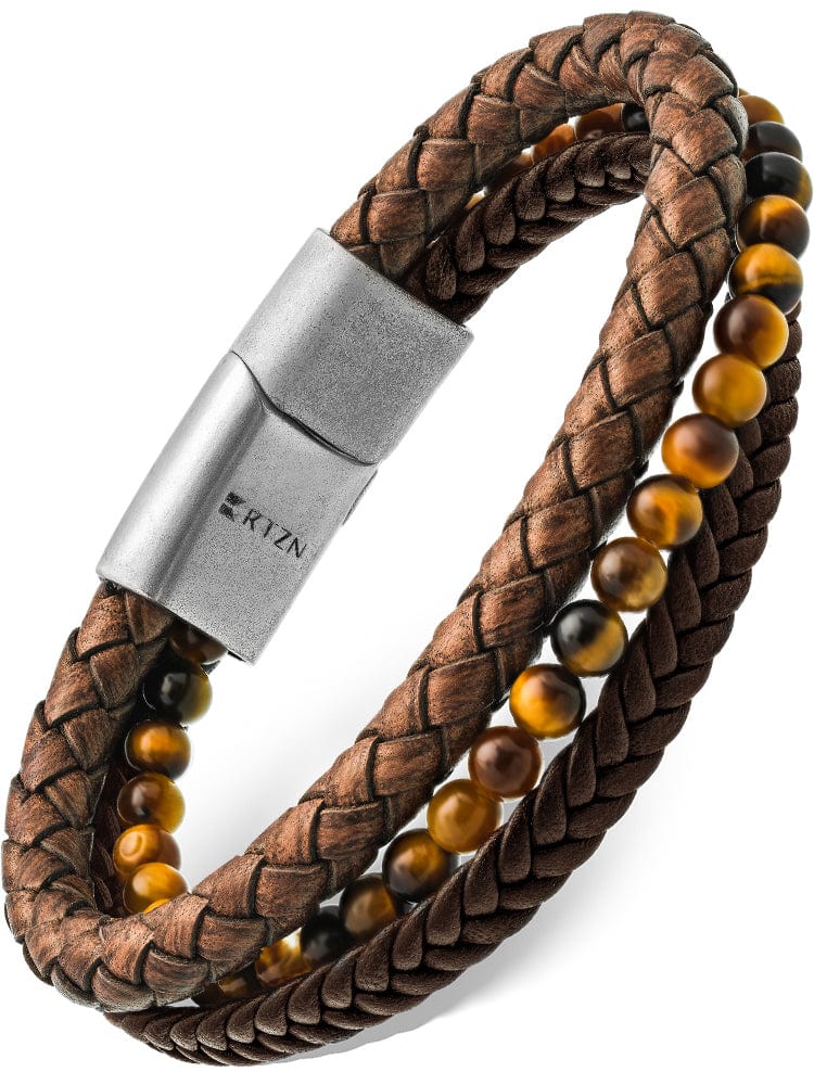 The Rhodes | Leather & Tiger Eye Bracelet