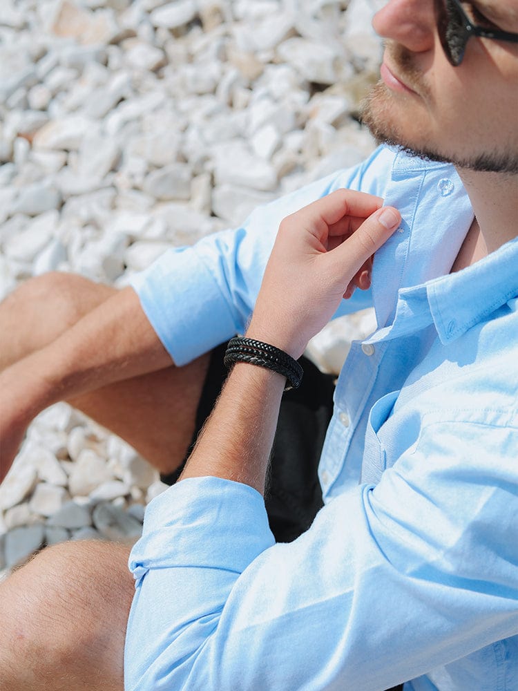 The Noir | Black Leather & Onyx Bracelet