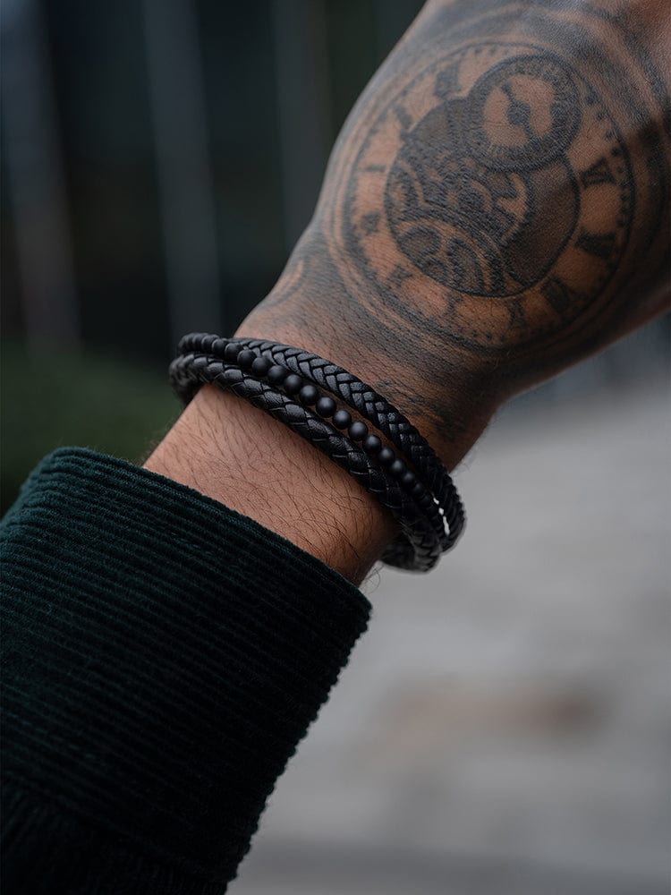 The Noir | Black Leather & Onyx Bracelet