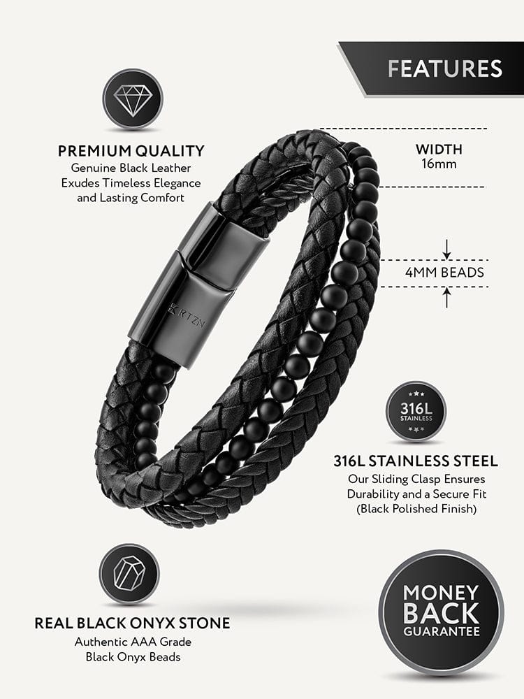 The Noir | Black Leather & Onyx Bracelet