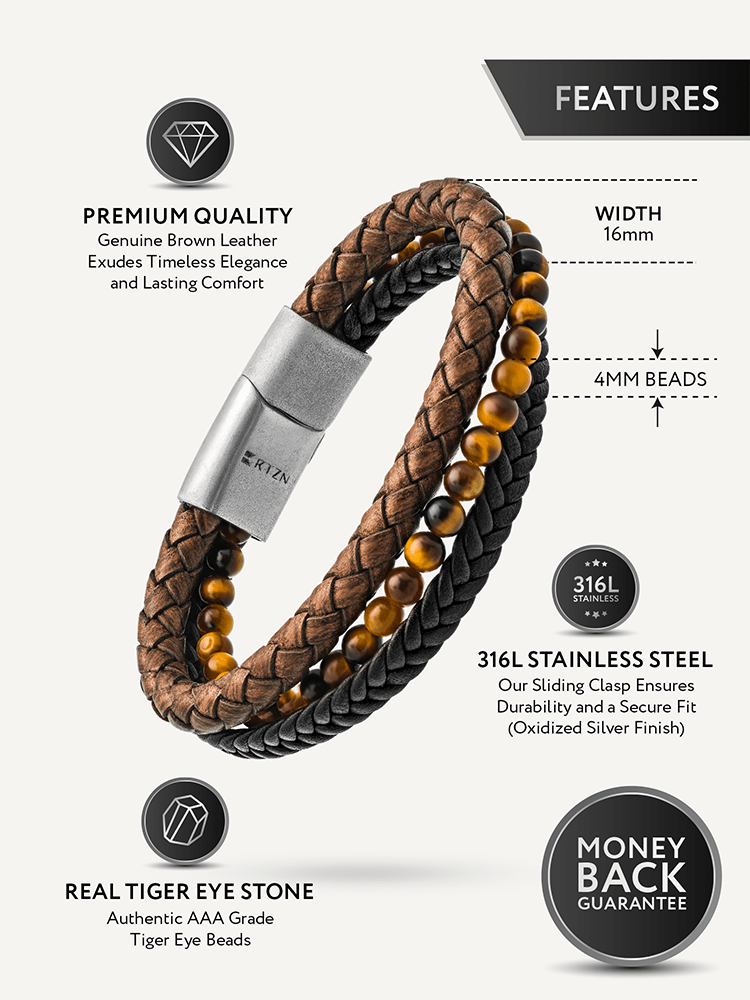 The Rhodes | Leather & Tiger Eye Bracelet