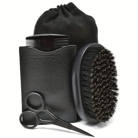 Beard Grooming Kit with Comb, Brush, and Scissors
