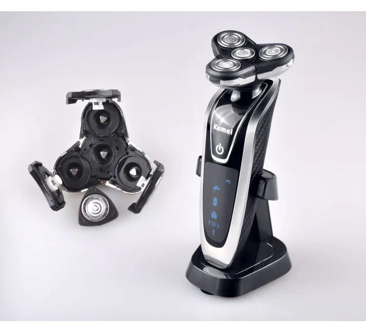 The Sovereign™ 4-Blade Rechargeable Grooming System  Precision shaving engineered for the modern gentleman.